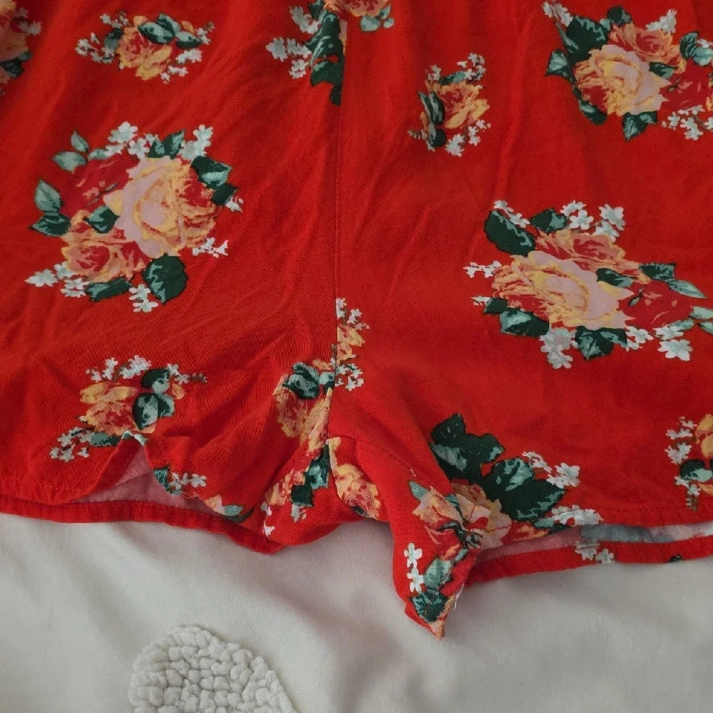 JUSTEAB Red Floral Wrap Romper - Picture 6 of 8